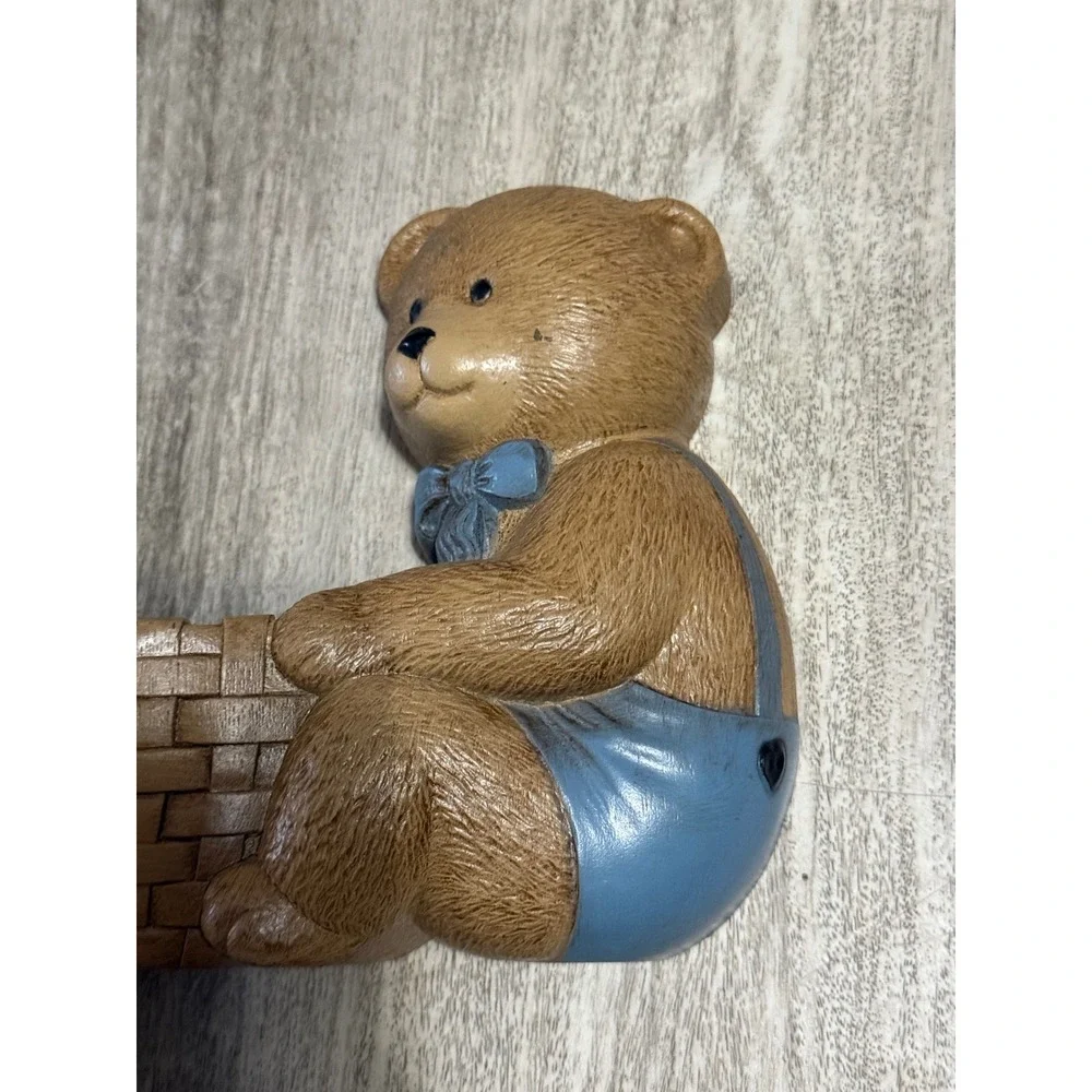 Vintage 1989 Burwood Products Teddy Bear Wall Pockets Blue Nursery Decor 2947-1A